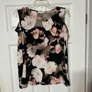 Calvin Klein Floral Sleeveless Blouse - Black, Pink, White